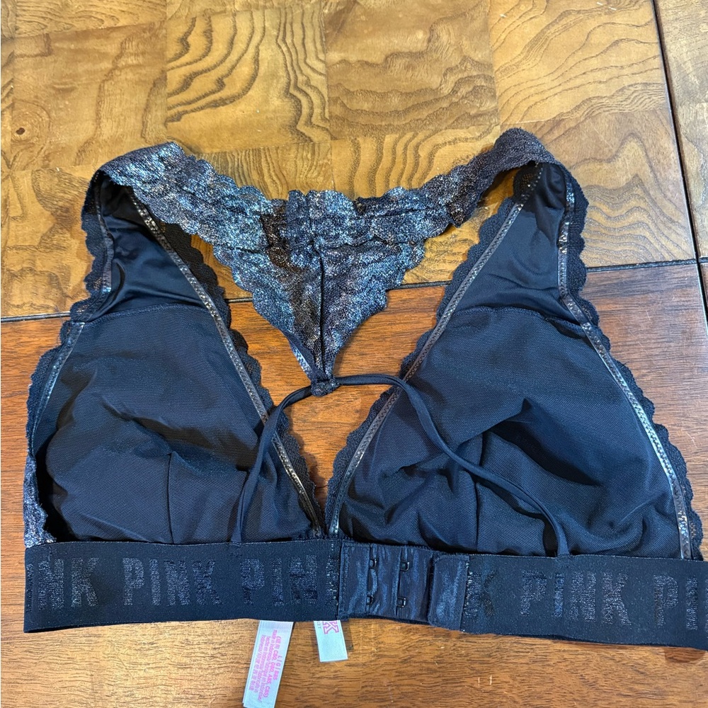 PINK Victoria's Secret Black and Silver Lace Bralette - Picture 2 of 3